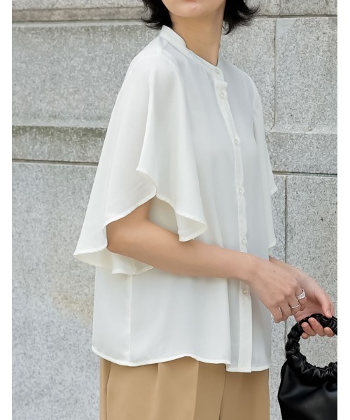 シフォンジョーゼット袖フリルブラウス