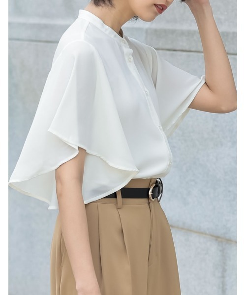 シフォンジョーゼット袖フリルブラウス