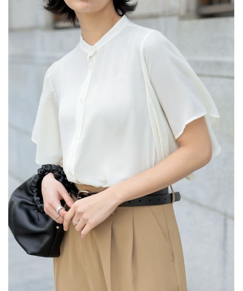 シフォンジョーゼット袖フリルブラウス