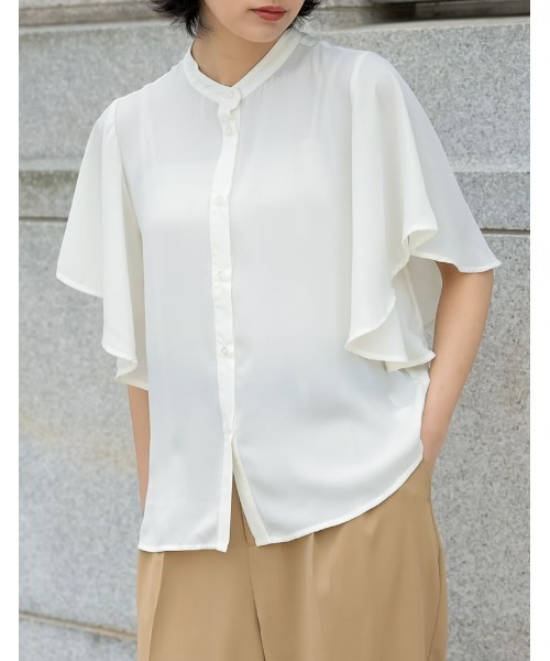 シフォンジョーゼット袖フリルブラウス