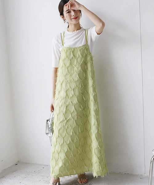 REAL CUBE（リアルキューブ）の「フェザージャガードマキシキャミワンピース（ワンピース・レディース・アイボリー/ライム/ブラック・M）」の9枚目の写真