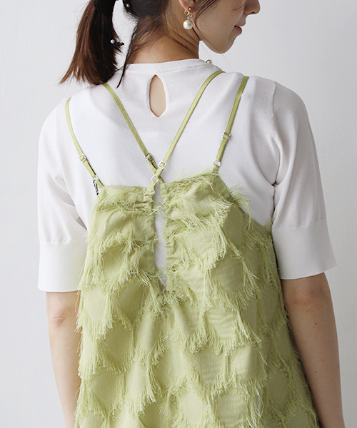 REAL CUBE（リアルキューブ）の「フェザージャガードマキシキャミワンピース（ワンピース・レディース・アイボリー/ライム/ブラック・M）」の10枚目の写真