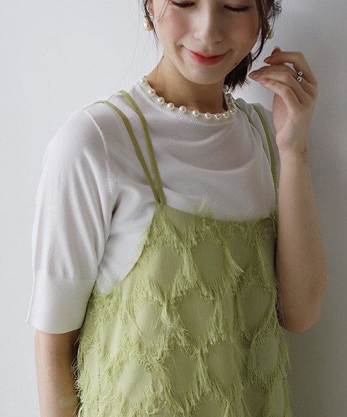 REAL CUBE（リアルキューブ）の「フェザージャガードマキシキャミワンピース（ワンピース・レディース・アイボリー/ライム/ブラック・M）」の6枚目の写真