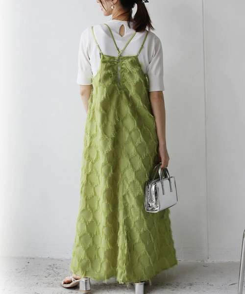 REAL CUBE（リアルキューブ）の「フェザージャガードマキシキャミワンピース（ワンピース・レディース・アイボリー/ライム/ブラック・M）」の8枚目の写真