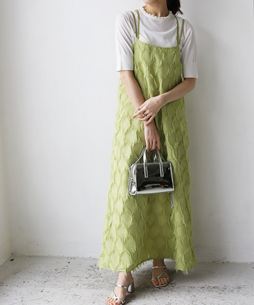 REAL CUBE（リアルキューブ）の「フェザージャガードマキシキャミワンピース（ワンピース・レディース・アイボリー/ライム/ブラック・M）」の7枚目の写真