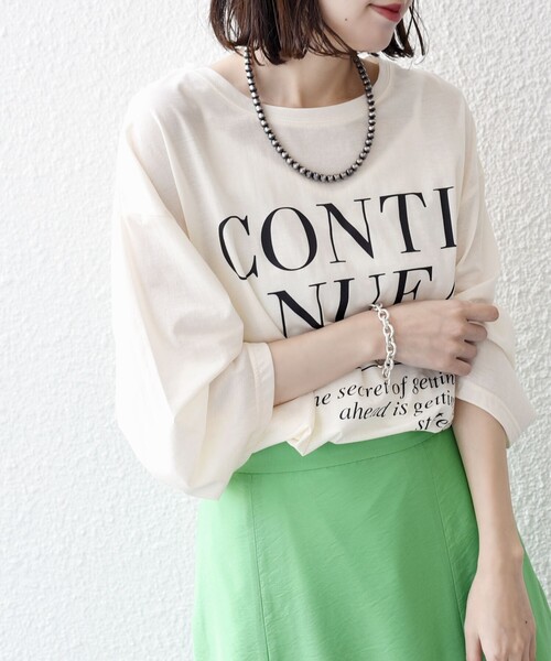 セール】シアー ロゴ プリント 7分袖 TEE（Tシャツ/カットソー  