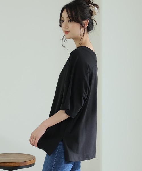 ElegChic(エレグシック)の「前後2WAYビッグTシャツ(Tシャツ/カットソー・レディース・ブラック/オフホワイト/グレイッシュベージュ/杢グレー・M/4L/XL)」の22枚目の写真