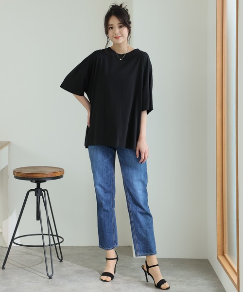 ElegChic(エレグシック)の「前後2WAYビッグTシャツ(Tシャツ/カットソー・レディース・ブラック/オフホワイト/グレイッシュベージュ/杢グレー・M/4L/XL)」の13枚目の写真