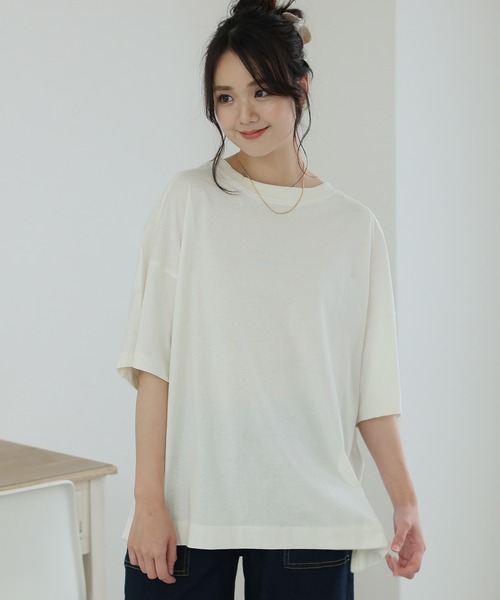 ElegChic(エレグシック)の「前後2WAYビッグTシャツ(Tシャツ/カットソー・レディース・ブラック/オフホワイト/グレイッシュベージュ/杢グレー・M/4L/XL)」の19枚目の写真