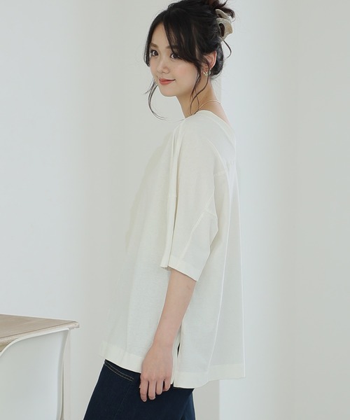 ElegChic(エレグシック)の「前後2WAYビッグTシャツ(Tシャツ/カットソー・レディース・ブラック/オフホワイト/グレイッシュベージュ/杢グレー・M/4L/XL)」の5枚目の写真