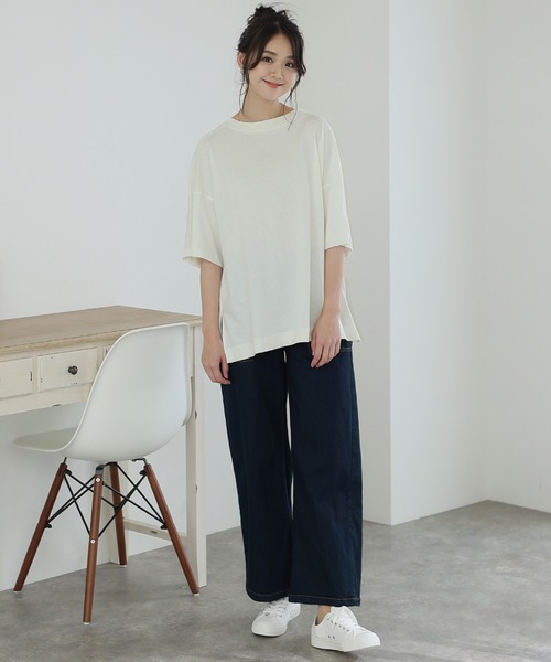ElegChic(エレグシック)の「前後2WAYビッグTシャツ(Tシャツ/カットソー・レディース・ブラック/オフホワイト/グレイッシュベージュ/杢グレー・M/4L/XL)」の11枚目の写真