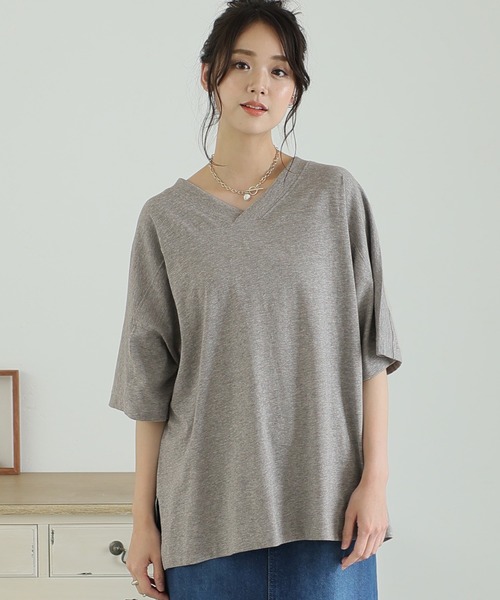 ElegChic(エレグシック)の「前後2WAYビッグTシャツ(Tシャツ/カットソー・レディース・ブラック/オフホワイト/グレイッシュベージュ/杢グレー・M/4L/XL)」の20枚目の写真