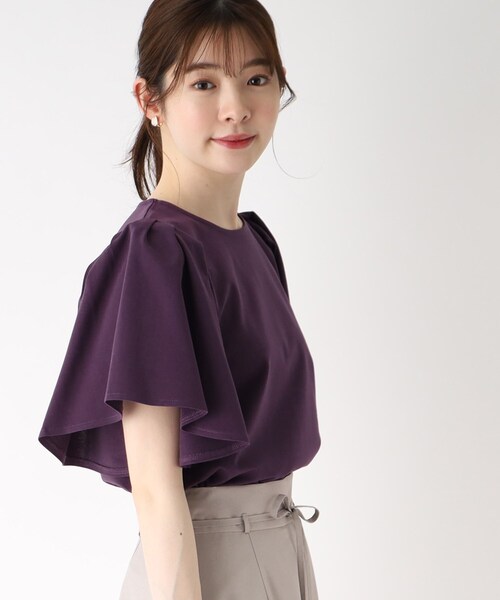 シルキータッチハンカチスリーブトップス【UV/接触冷感/イージーケア/洗濯機洗い可】