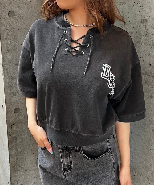 ROGER AND RAW（ロジャーアンドロウ）の「レースアップロゴプリントショートスウェットトップス（スウェット・レディース・ブルー/スミクロ/ホワイト・FREE）」の11枚目の写真