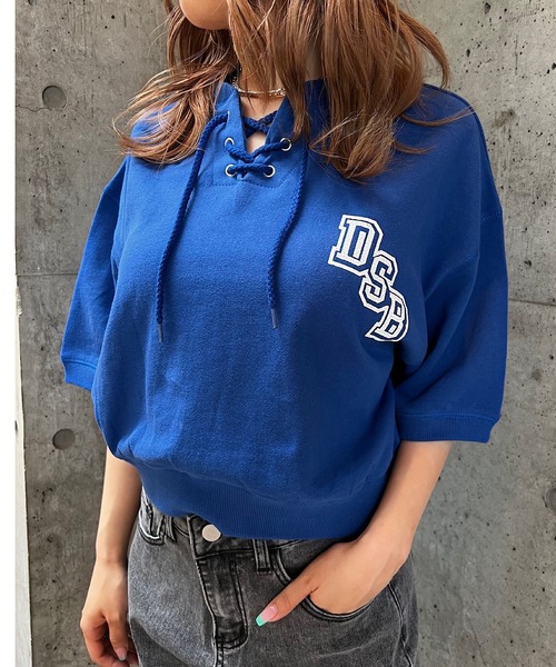 ROGER AND RAW（ロジャーアンドロウ）の「レースアップロゴプリントショートスウェットトップス（スウェット・レディース・ブルー/スミクロ/ホワイト・FREE）」の19枚目の写真
