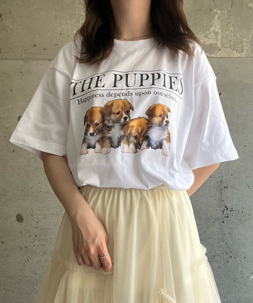 cuorequal(クオレコール)の「子犬半袖Tシャツ(Tシャツ/カットソー・レディース・ホワイト・MEDIUM/LARGE/X-LARGE)」の6枚目の写真
