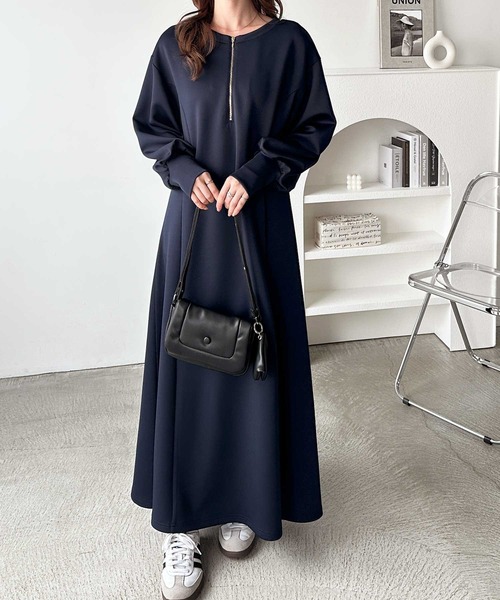 2way オックスジップワンピース 2wayスリーブフロントジップウエストタックワンピース【ペチ