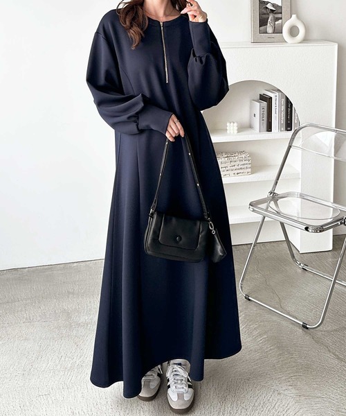 セール】【新色追加】楽ちんすっきり見せ前後2WAYハーフジップ