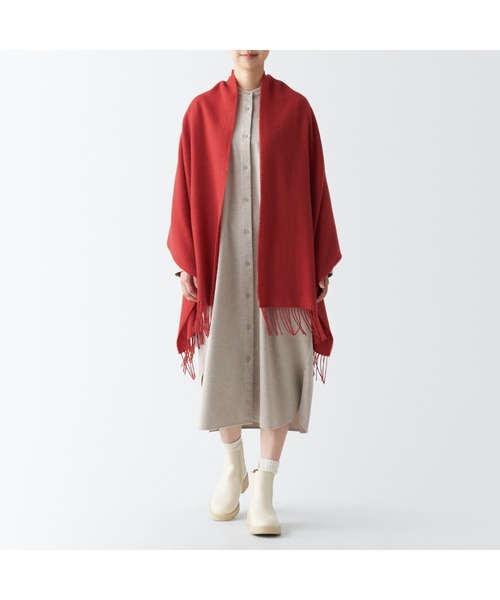 特選ビキューナショールレッド系キャメルひざ掛けショール