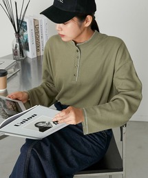 【forksy.】ワッフルヘンリーネック配色ステッチロンT