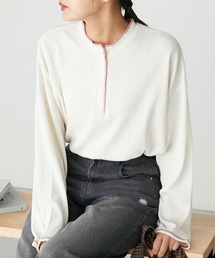 forksy. | 【forksy.】ワッフルヘンリーネック配色ステッチロンT(Tシャツ/カットソー)