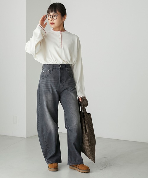 forksy.(フォルクシー)の「【forksy.】ワッフルヘンリーネック配色ステッチロンT(Tシャツ/カットソー・レディース・カーキ/杢グレー/ホワイト×ブラック/アイボリー/コーラル・FREE)」の15枚目の写真