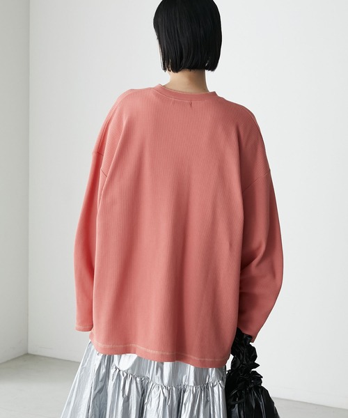 forksy.】ワッフルヘンリーネック配色ステッチロンT（Tシャツ