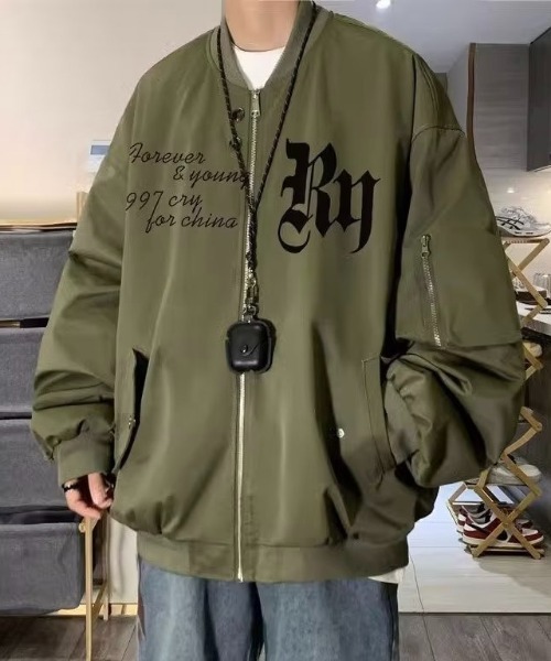 セール】【OKUOKU 0909】ロゴ入り オーバーシルエット MA-1