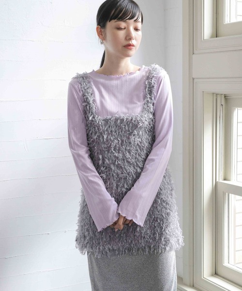 LOWRYS FARM(ローリーズファーム)の「2WAYフリンジフェザーノースリーブ 976819(ベスト・レディース・アイボリー/ブラック/グレー・FREE)」の13枚目の写真