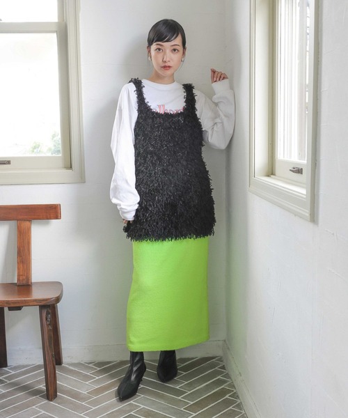 オズモーシス ▶ フリンジ付きジレ ワンサイズ 緑 ノースリーブ LOWRYS FARM（ローリーズファーム）の「2WAYフリンジ