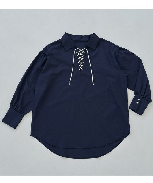 TOKYO SHIRTS（トウキョウシャツ）の「オーバーサイズ 長袖レースアップシャツ（シャツ/ブラウス・レディース・ブルー/ホワイト/ネイビー・FREE）」の19枚目の写真