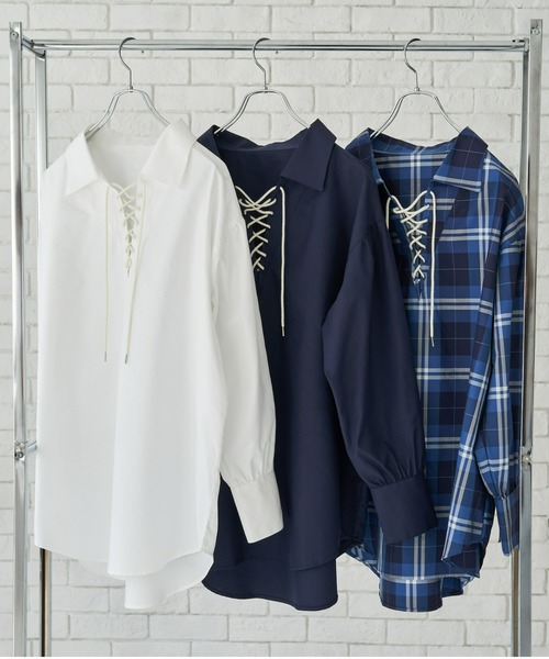 TOKYO SHIRTS（トウキョウシャツ）の「オーバーサイズ 長袖レースアップシャツ（シャツ/ブラウス・レディース・ブルー/ホワイト/ネイビー・FREE）」の14枚目の写真