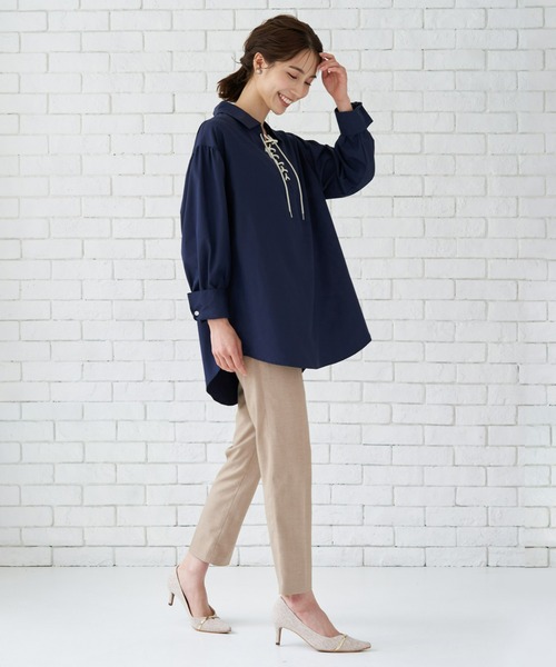 TOKYO SHIRTS（トウキョウシャツ）の「オーバーサイズ 長袖レースアップシャツ（シャツ/ブラウス・レディース・ブルー/ホワイト/ネイビー・FREE）」の13枚目の写真