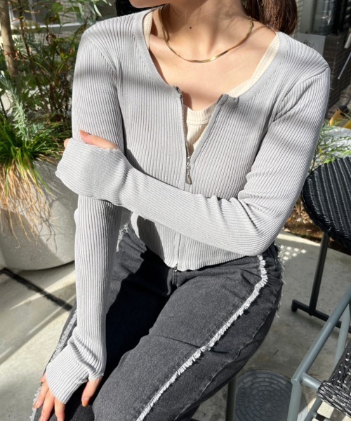 nemne store(ネンネストア)の「ダブルジップロングスリーブカーディガン(カーディガン/ボレロ・レディース・グレー/ピンク/ブラック/ブルー・フリー)」の3枚目の写真