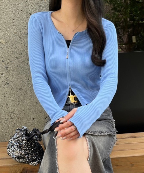 nemne store(ネンネストア)の「ダブルジップロングスリーブカーディガン(カーディガン/ボレロ・レディース・グレー/ピンク/ブラック/ブルー・フリー)」の19枚目の写真