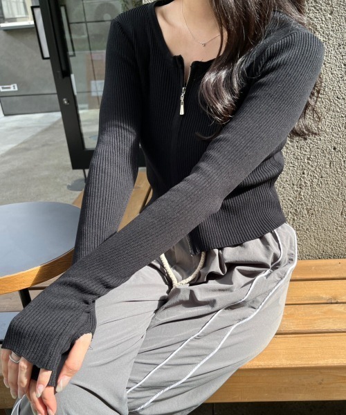 nemne store(ネンネストア)の「ダブルジップロングスリーブカーディガン(カーディガン/ボレロ・レディース・グレー/ピンク/ブラック/ブルー・フリー)」の5枚目の写真