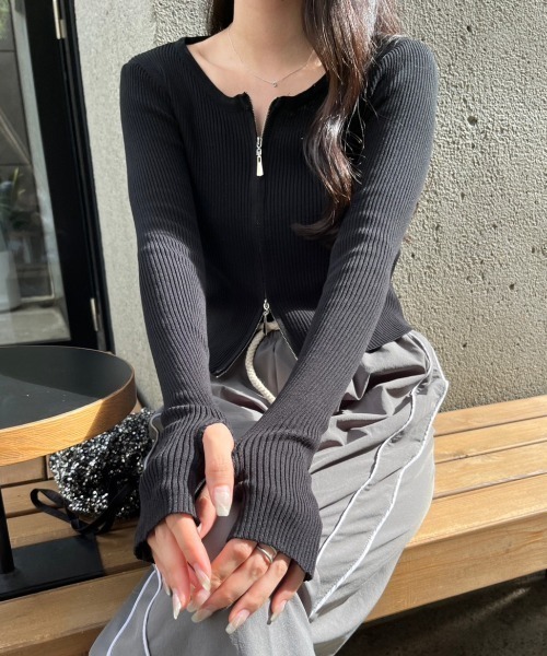 nemne store(ネンネストア)の「ダブルジップロングスリーブカーディガン(カーディガン/ボレロ・レディース・グレー/ピンク/ブラック/ブルー・フリー)」の8枚目の写真