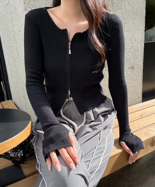 nemne store(ネンネストア)の「ダブルジップロングスリーブカーディガン(カーディガン/ボレロ・レディース・グレー/ピンク/ブラック/ブルー・フリー)」の7枚目の写真