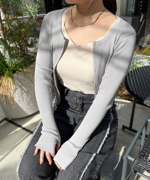 nemne store(ネンネストア)の「ダブルジップロングスリーブカーディガン(カーディガン/ボレロ・レディース・グレー/ピンク/ブラック/ブルー・フリー)」の11枚目の写真