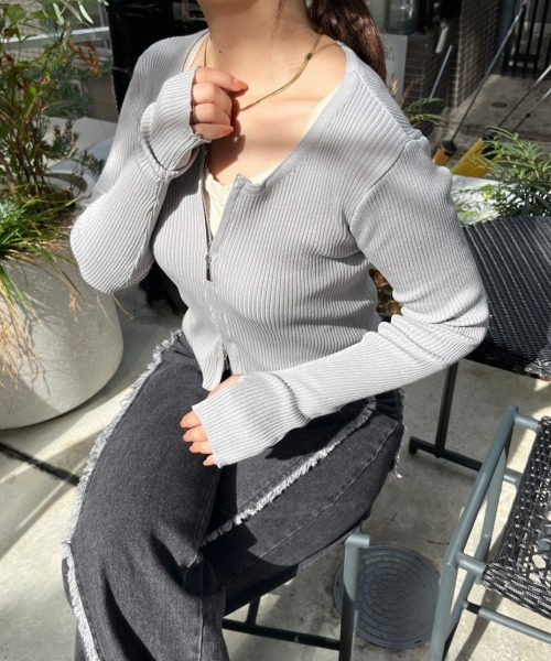 nemne store(ネンネストア)の「ダブルジップロングスリーブカーディガン(カーディガン/ボレロ・レディース・グレー/ピンク/ブラック/ブルー・フリー)」の12枚目の写真