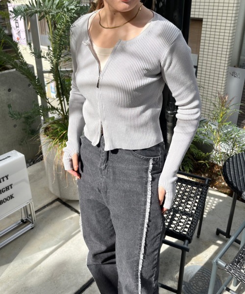 nemne store(ネンネストア)の「ダブルジップロングスリーブカーディガン(カーディガン/ボレロ・レディース・グレー/ピンク/ブラック/ブルー・フリー)」の16枚目の写真