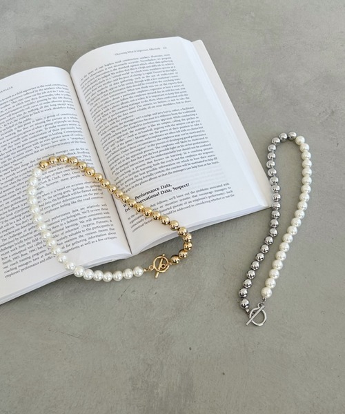 セール】pearl mix ball chain necklace／パールMIXマンテルボール