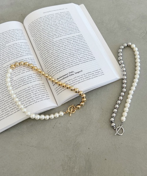セール】pearl mix ball chain necklace／パールMIXマンテル