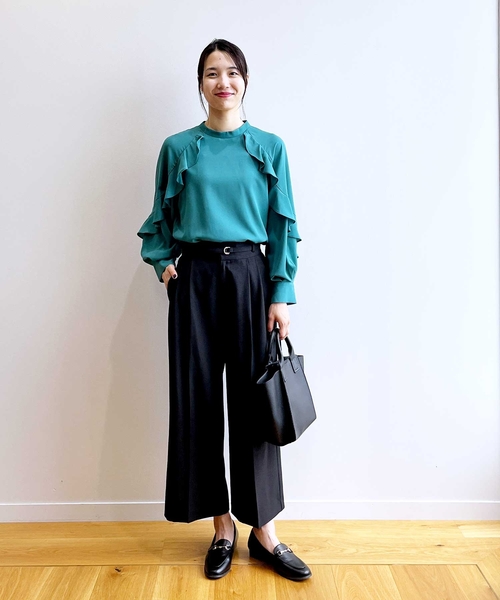 OPAQUE.CLIP（オペークドットクリップ）の「◆≪S-LLsize≫ ウールライク ストレッチワイドパンツ【洗濯機洗い可/イージーケア/抗ピリング】（その他パンツ・レディース・ブラック/グレー/ベージュ・40/38/36/42）」の8枚目の写真