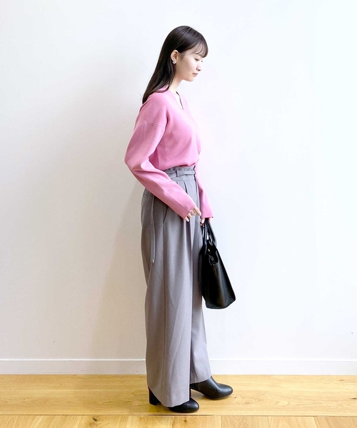 OPAQUE.CLIP（オペークドットクリップ）の「◆≪S-LLsize≫ ウールライク ストレッチワイドパンツ【洗濯機洗い可/イージーケア/抗ピリング】（その他パンツ・レディース・ブラック/グレー/ベージュ・40/38/36/42）」の20枚目の写真