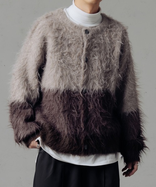 epnok（エプノック）の「2WAYカールシャギーボーダーカーデ（カーディガン/ボレロ・メンズ・ブラウン/グレー/ネイビー・SMALL/MEDIUM/LARGE）」の15枚目の写真