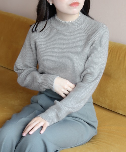 ASTORIA ODIER(アストリアオディール)の「ラグランパール付きニットプルオーバー(ニット/セーター・レディース・ピンクベージュ/ライトグレー/ホワイト・MEDIUM)」の1枚目の写真