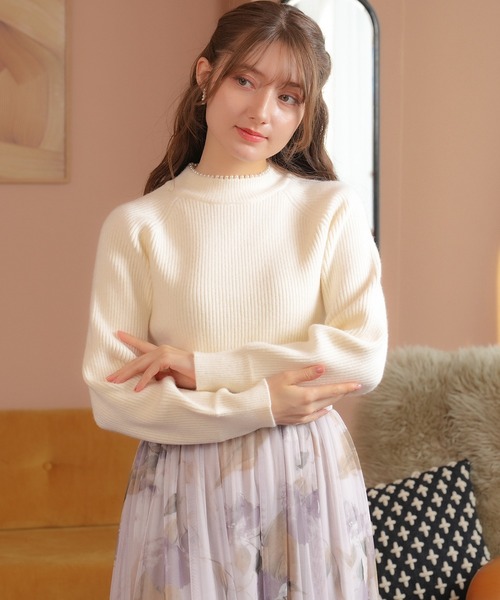 ASTORIA ODIER(アストリアオディール)の「ラグランパール付きニットプルオーバー(ニット/セーター・レディース・ピンクベージュ/ライトグレー/ホワイト・MEDIUM)」の4枚目の写真