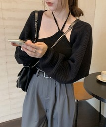ボレロニットカーディガン クロップド丈秋