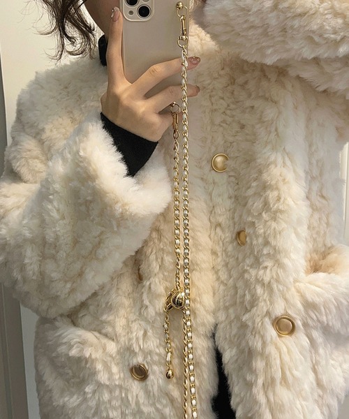 セール】フェイクシープ金ボタンファージャケット（ノーカラー